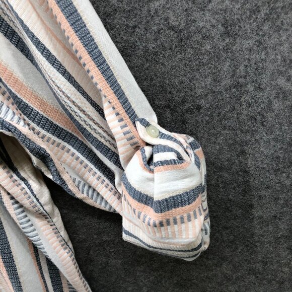 Loft Woven Button Down Shirt Womens XL Striped Multicolor Roll Tab Coastal - Picture 5 of 10